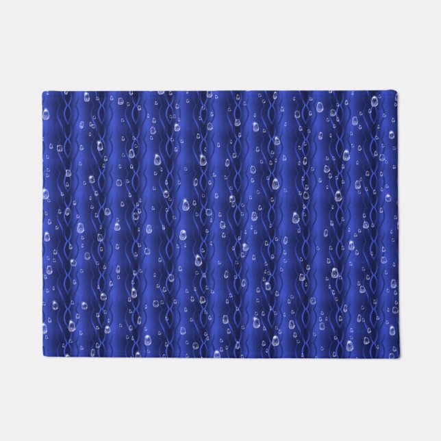 Raindrops on blue Metal Doormat (Front)