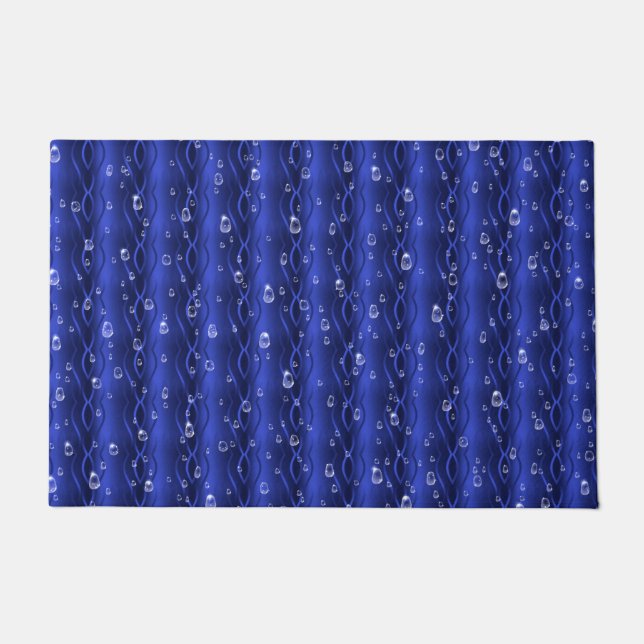 Raindrops on blue Metal Doormat (Front)