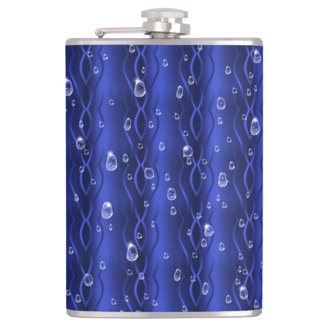 Raindrops on blue Metal Hip Flask (Front)