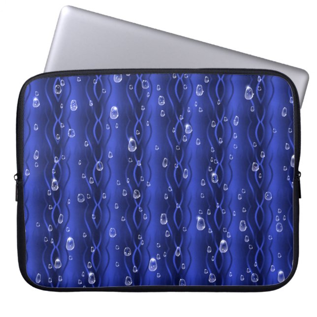 Raindrops on blue Metal Laptop Sleeve (Front)