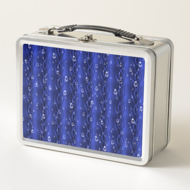 Raindrops on blue Metal Lunch Box (Front)