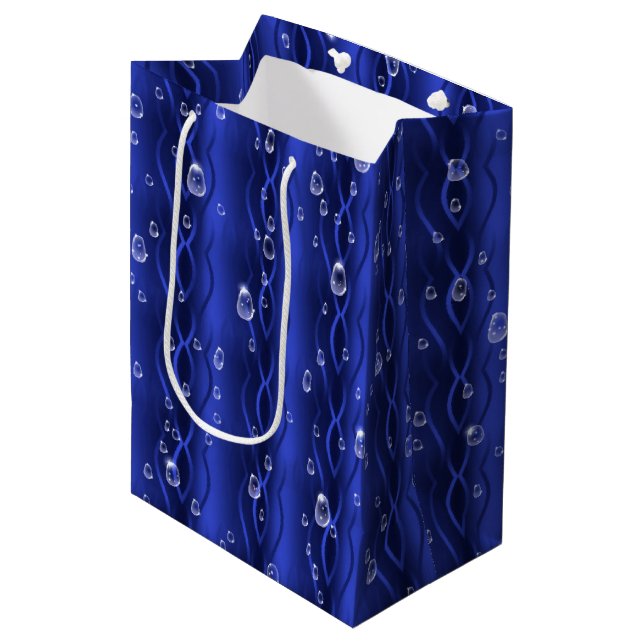Raindrops on blue Metal Medium Gift Bag (Front Angled)