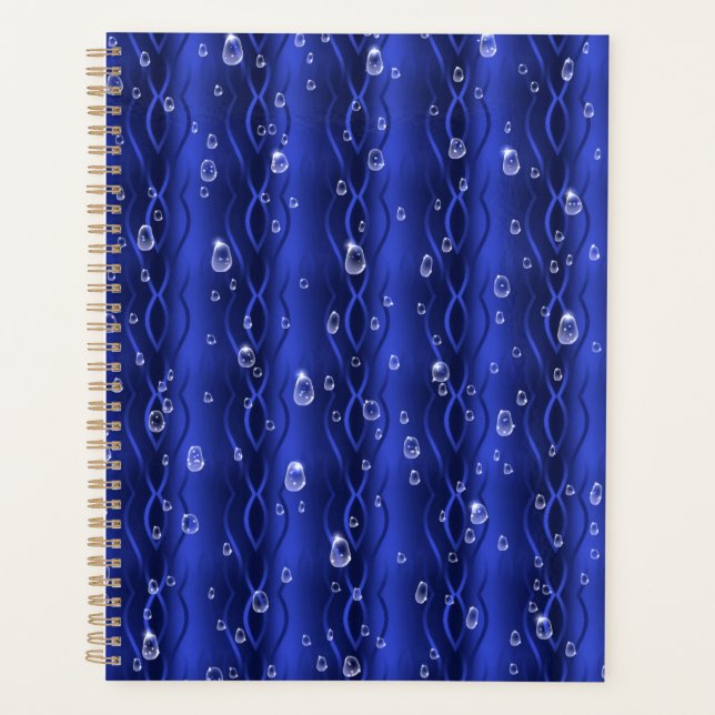 Raindrops on blue Metal Planner (Front)