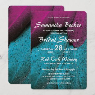 Raindrops on Colourful Feathers Bridal Shower Invitation