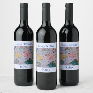 Raindrops on Ducklings Birthday Wine Label