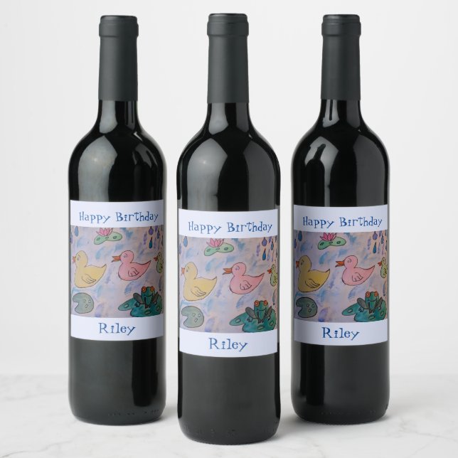 Raindrops on Ducklings Birthday  Wine Label (Bottles)