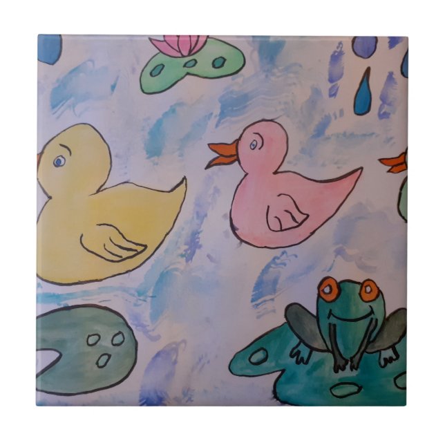Raindrops on Ducklings Ceramic Tile (Front)
