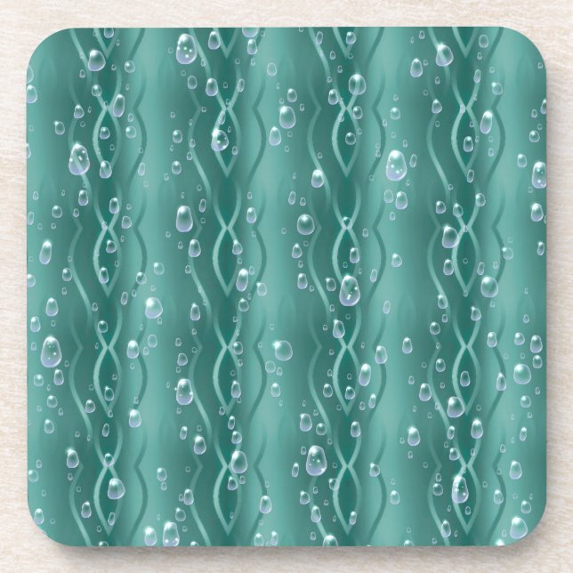 Raindrops on green Metal Coaster (Front)