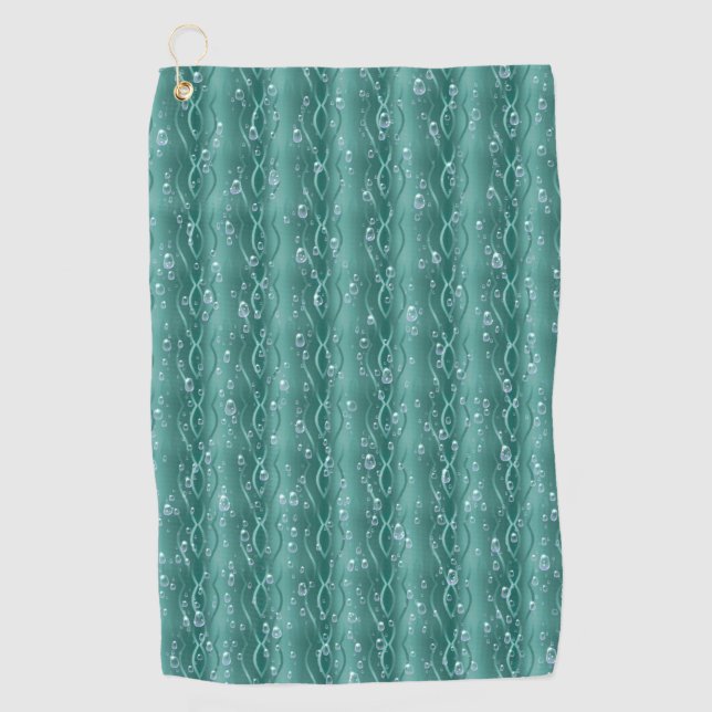 Raindrops on green Metal Golf Towel (Front)