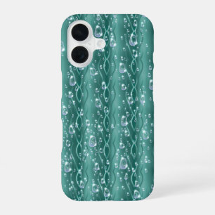 Raindrops on Green Metal iPhone 16 Case