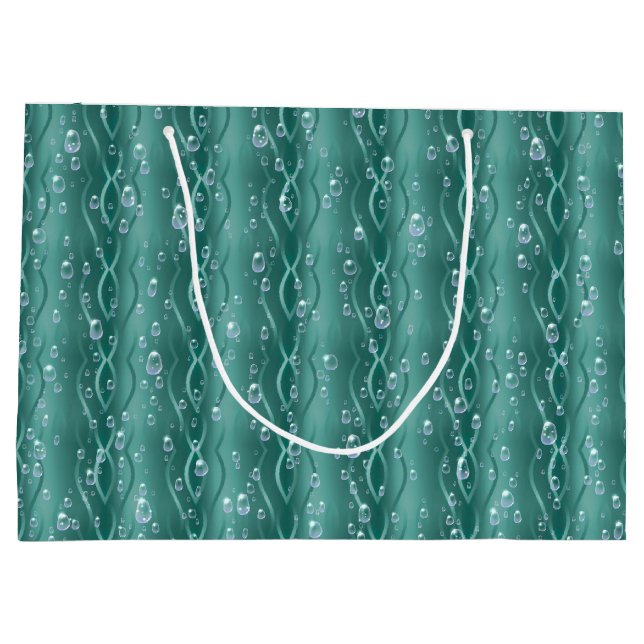 Raindrops on green Metal Large Gift Bag (Back)