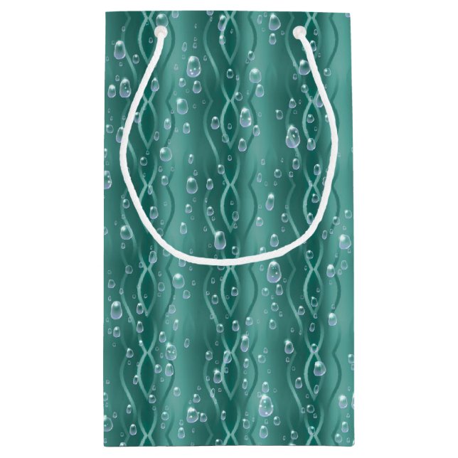 Raindrops on green Metal Small Gift Bag (Back)