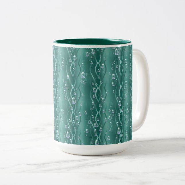 Raindrops on green Metal Two-Tone Coffee Mug (Front Right)