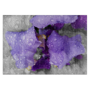 raindrops on iris cutting board