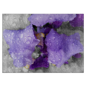 raindrops on iris cutting board