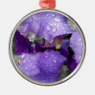 raindrops on iris metal ornament