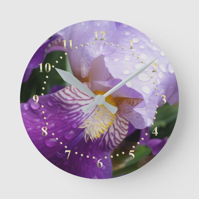 Raindrops on Iris Round Clock (Front)