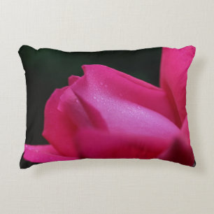 Raindrops On Red Rosebud  Decorative Cushion