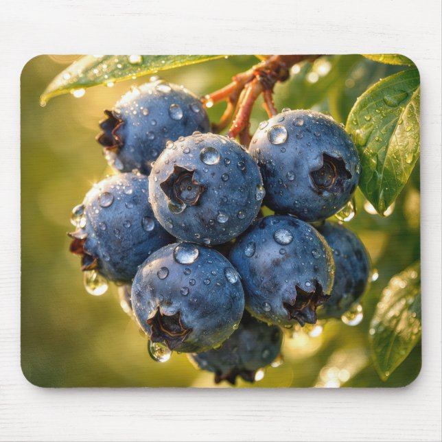 Raindrops on Ripe Blueberries Mouse Pad (Front)