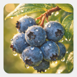 Raindrops on Ripe Blueberries Square Sticker