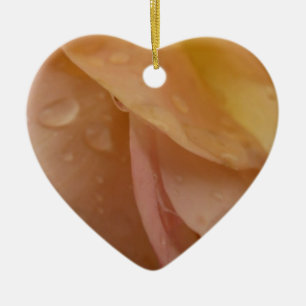Raindrops on Rose Petals Pink Peach Floral Ceramic Ornament