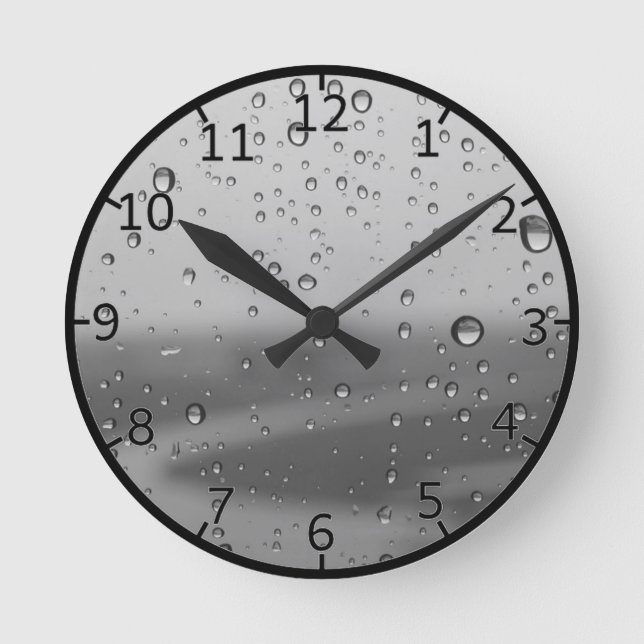 Raindrops On Silver Background Round Clock (Front)