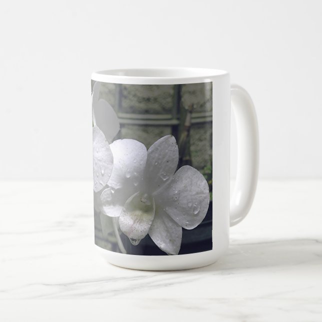  "RAINDROPS ON WHITE ORCHIDS" COFFEE MUG (Front Right)