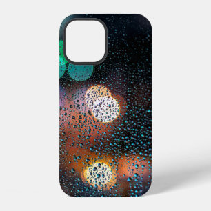 Raindrops on window, night city view through windo iPhone 12 case