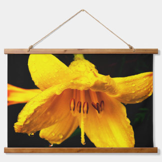 Raindrops on Yellow Lily Hanging Tapestry