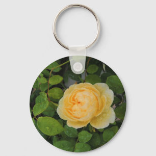 Raindrops on Yellow Rose Key Ring
