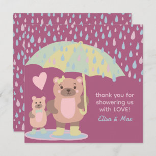 Raindrops Puddles Mama & Baby Bear Custom Shower Thank You Card