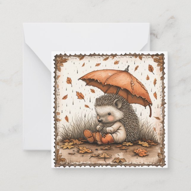 Raindrops & Rainbows: Hedgehog Rainy Card (Front)
