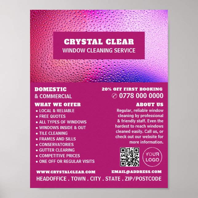 Raindrops, Window Cleaner, Cleaning Service Advert Poster (Front)