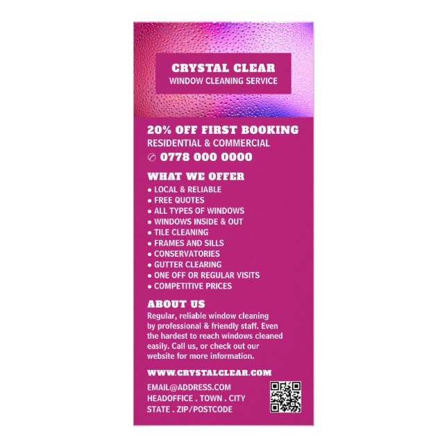 Raindrops, Window Cleaning Service Price List Rack Card (Front)