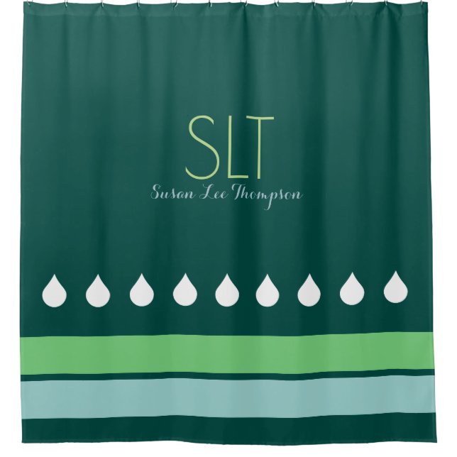 raindrops with monogram green shower curtain (Front)