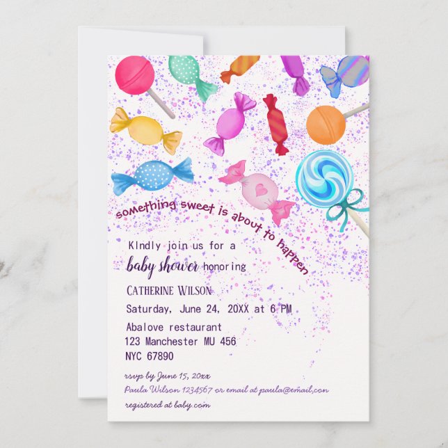 Rainfall Lollipop Sweets Candyland Baby Shower Invitation (Front)
