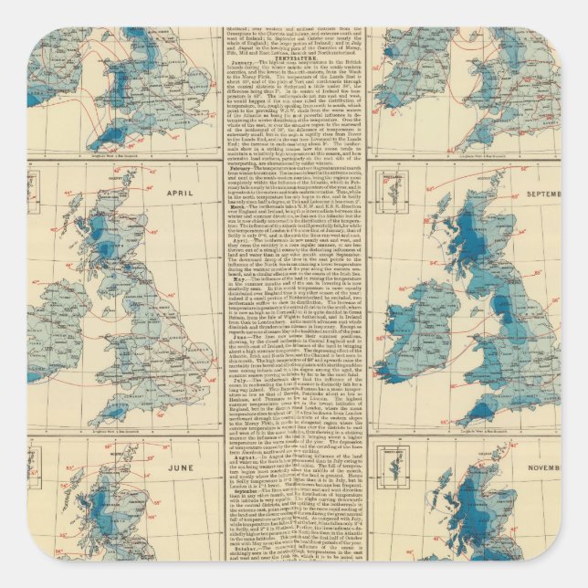 Rainfall, temperature, British Isles Square Sticker (Front)