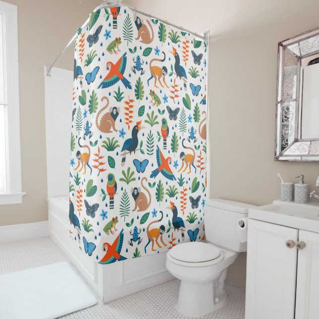 Rainforest Animal Pattern Shower Curtain (In Situ)