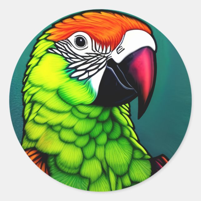 Rainforest Beauty:  Exotic Wild Parrot Classic Round Sticker (Front)