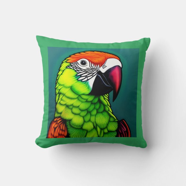 Rainforest Beauty:  Exotic Wild Parrot Cushion (Front)