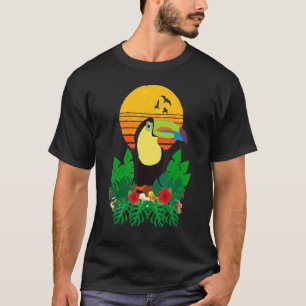 Rainforest Bird Tropical Animal Flowers Retro Touc T-Shirt
