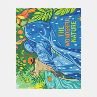 Rainforest Boat Tour Illustration Fleece Blanket