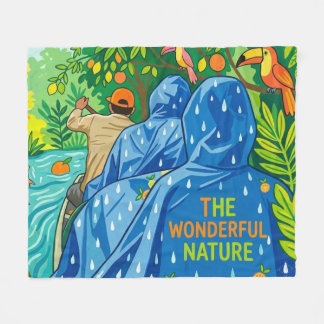 Rainforest Boat Tour Illustration Fleece Blanket