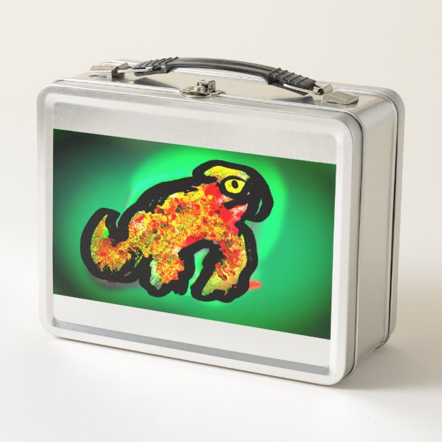 Rainforest chameleon art metal lunch box (Front)