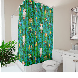 Rainforest Dreams Tropical Bamboo Birds Shower Curtain