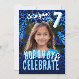 Rainforest Frog 7th Birthday Photo Invite - Blue