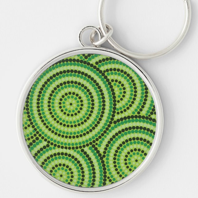 Rainforest Green aboriginal dot painting! Key Ring (Front)