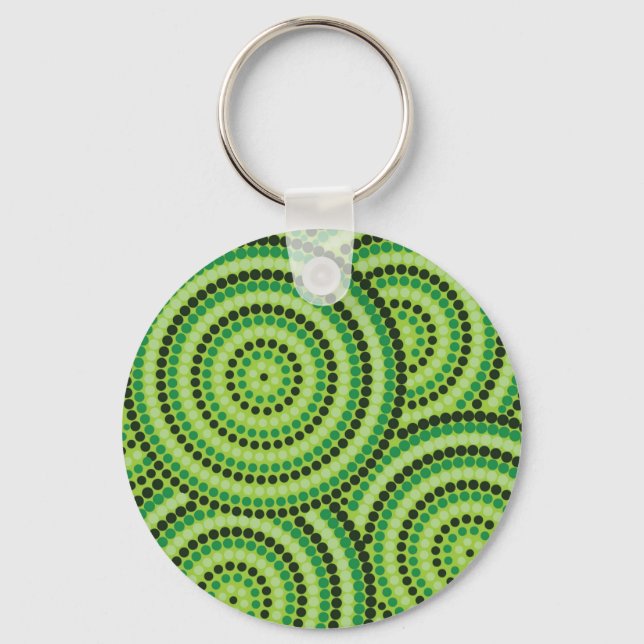 Rainforest Green aboriginal dot painting! Key Ring (Front)