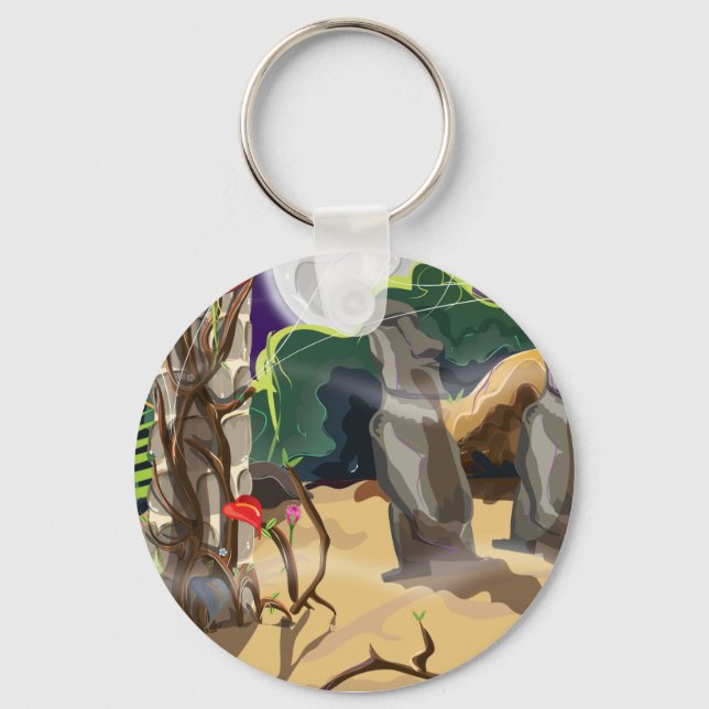 Rainforest Hidden Temple illustration. Key Ring (Front)