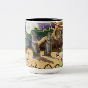 Rainforest Hidden Temple illustration. Two-Tone Coffee Mug